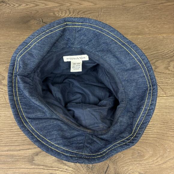 Preston & York Bucket Hat Cap Women's One Size Denim Blue Yellow Lace - Picture 8 of 11